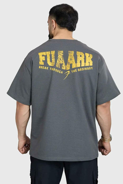 Oversized grey Fuaark NZ unisex T-shirt with a relaxed fit, showcasing soft fabric and casual style.