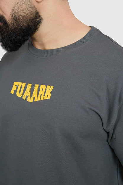 Oversized grey Fuaark NZ unisex T-shirt with a relaxed fit, featuring the Trendsetter Premium design on soft cotton fabric.