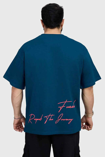 Fuaark Nz oversized teal Respect The Journey T-shirt featuring a relaxed fit and stylish design, ideal for casual wear.