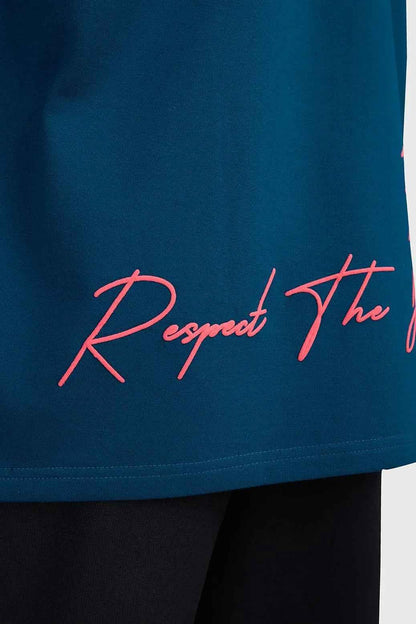Fuaark Nz Respect The Journey oversized teal T-shirt with relaxed fit and stylish design, perfect for casual wear.