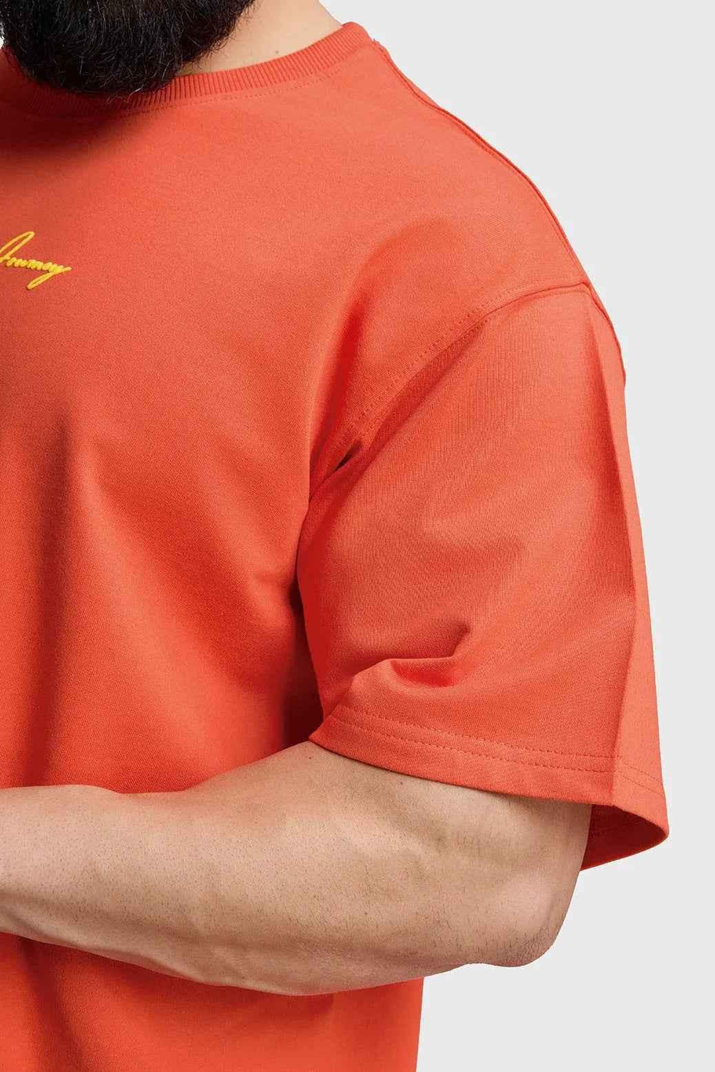 Orange oversized T-shirt from Fuaark Nz featuring bold "Respect The Journey" print, casual fit, and comfortable cotton fabric.