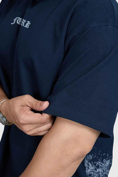 Navy oversized T-shirt by Fuaark Nz featuring a bold sword graphic on the front, casual fit, soft fabric.