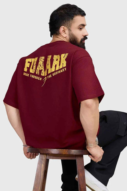 Fuaark Nz oversized maroon T-shirt with trendy fit, casual style, and soft fabric, shown on a hanger.