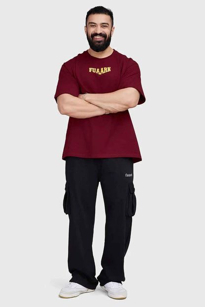 Maroon oversized T-shirt from Fuaark Nz featuring a trendy, relaxed fit, perfect for casual style and comfortable wear.