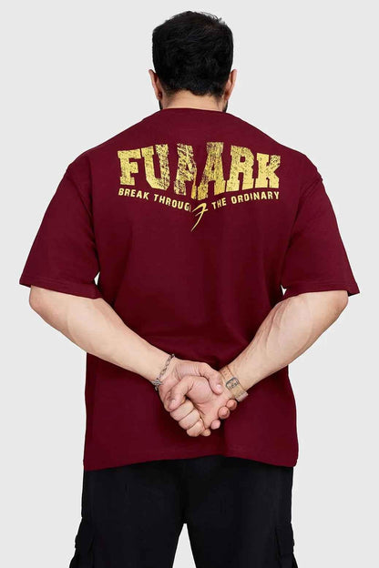 Oversized maroon T-shirt by Fuaark Nz with a trendy fit, perfect for casual style and ultimate comfort.