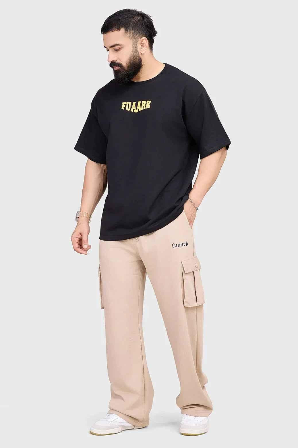 Black Trendsetter oversized T-shirt by Fuaark Nz, soft fabric, relaxed fit, casual style, shown on a model.