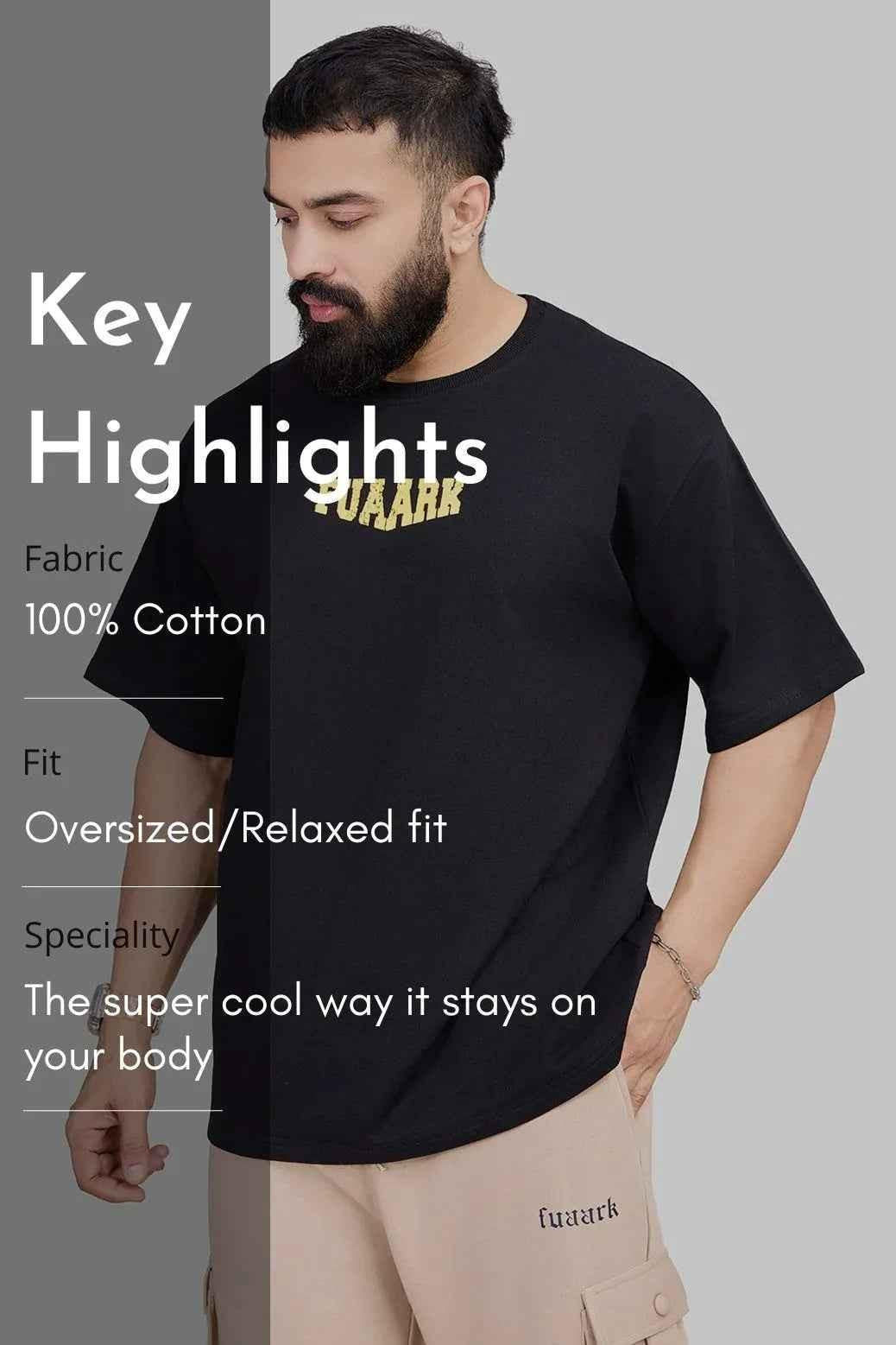 Black Trendsetter oversized T-shirt by Fuaark Nz featuring a relaxed fit and casual style, shown on a plain background.