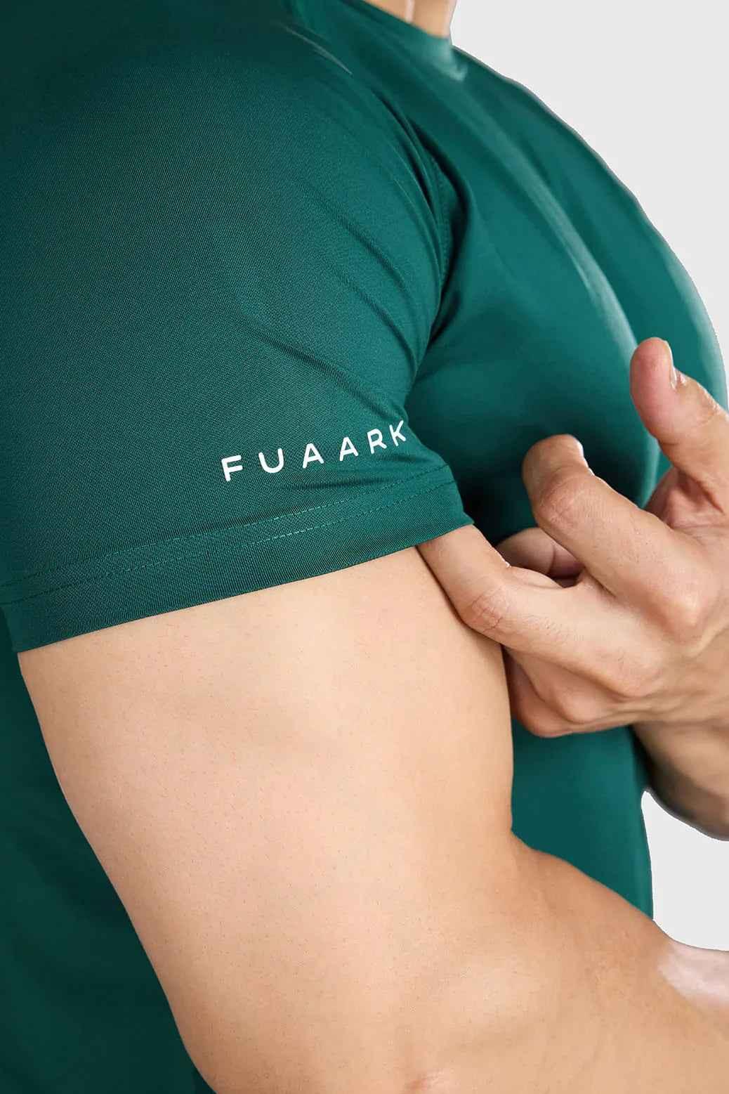 Fuaark NZ Urban T-shirt in emerald green, fitted style, showing front view with short sleeves and crew neck.