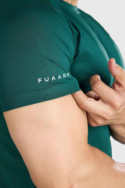 Fuaark NZ Urban T-shirt in emerald green, fitted style, showing front view with short sleeves and crew neck.