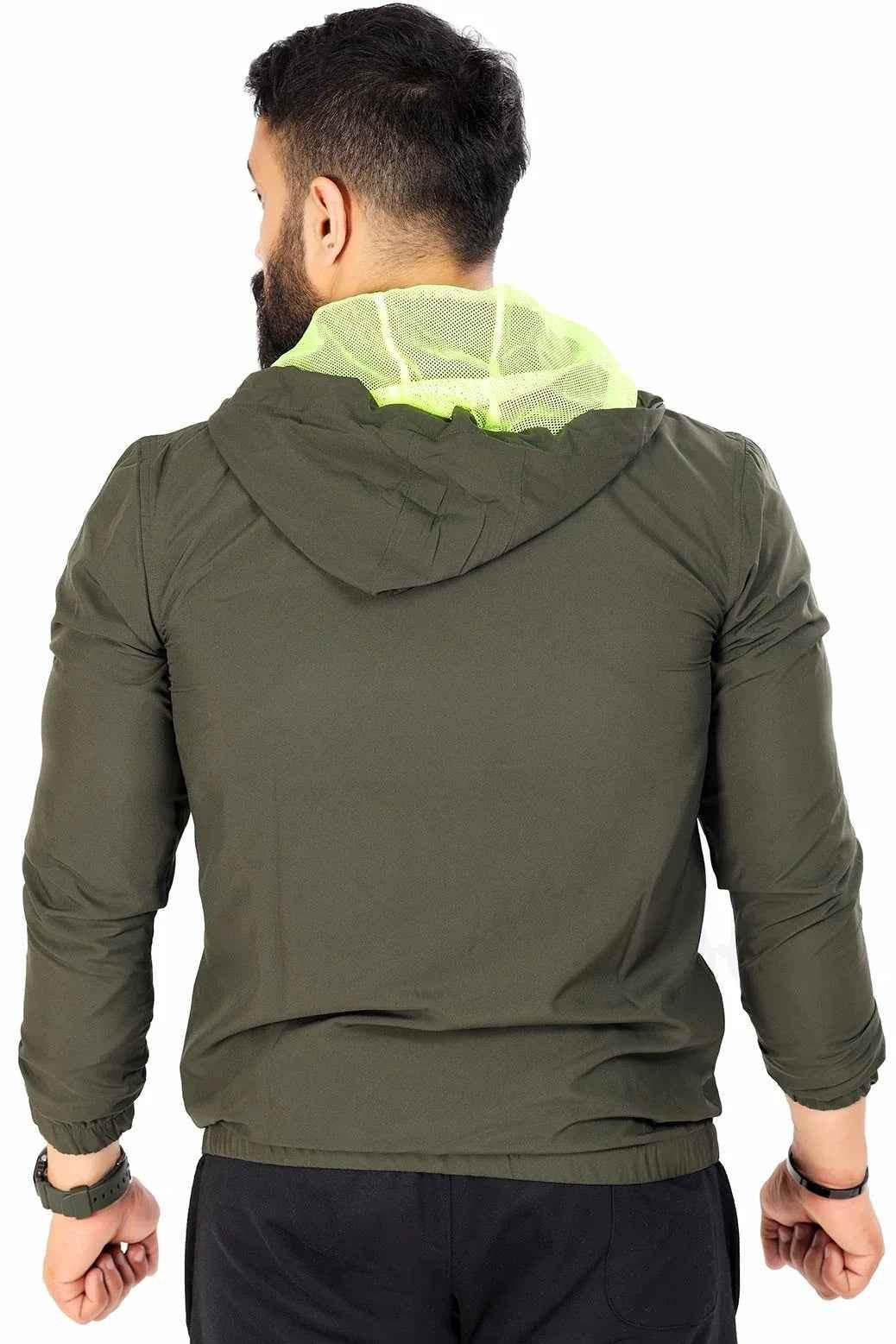Olive Fuaark NZ Velocity Windbreaker jacket with hood, lightweight outdoor windbreaker for men and women.