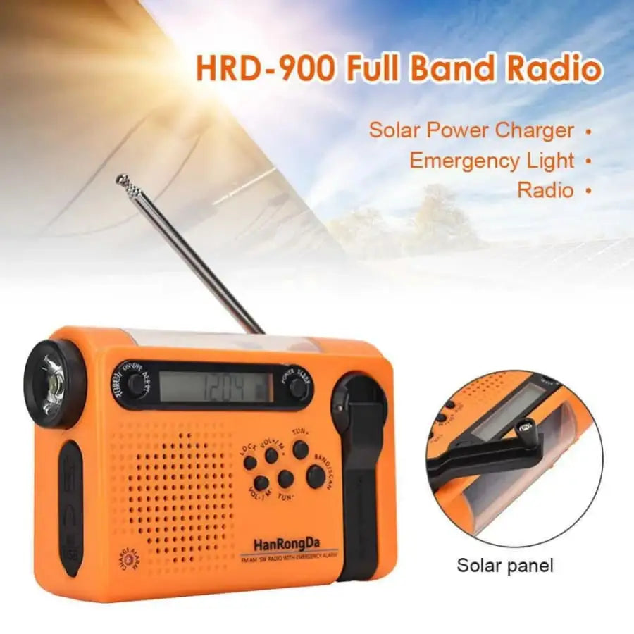 Full Band AM/FM/SW1/SW2 Radio, Torch, Solar Panel & Hand Crank - Power Bank Habicare