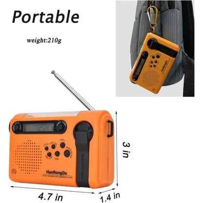 Full Band AM/FM/SW1/SW2 Radio, Torch, Solar Panel & Hand Crank - Power Bank Habicare
