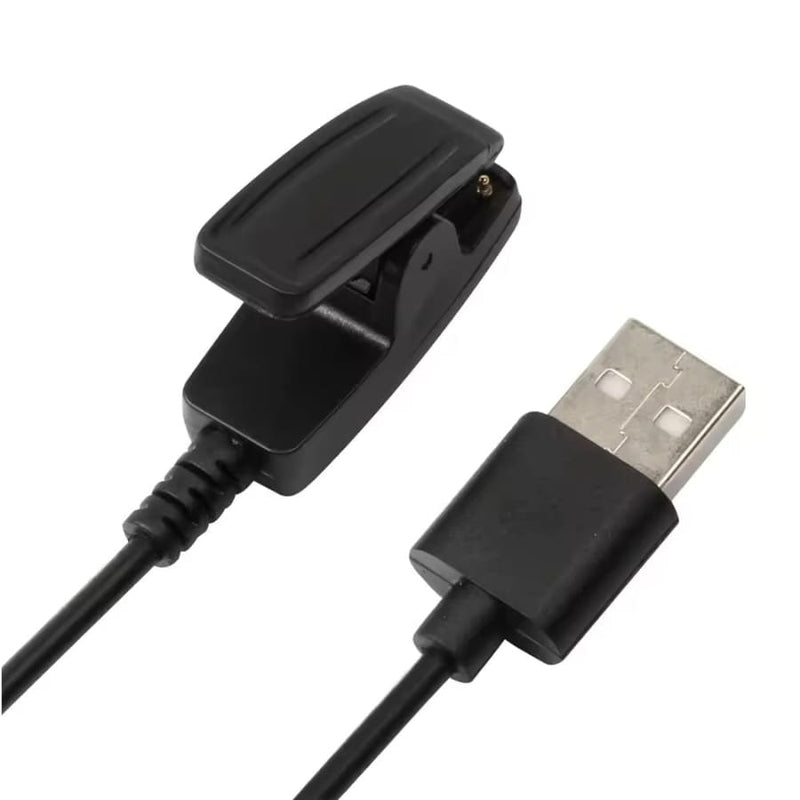 Black Garmin watch charger with USB clip, compatible with That Watch Shop chargers, featuring a compact cable design.