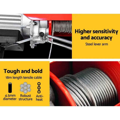 Giantz Electric Hoist Winch 300/600KG Cable 18M Rope Tool Remote Chain Lifting