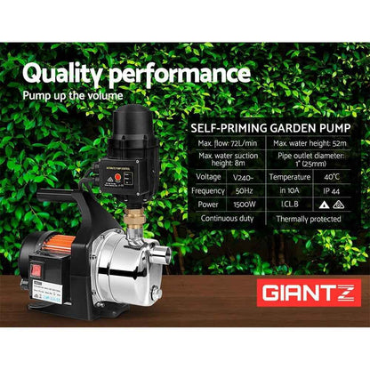 Giantz Garden Water Pump 1500W High Pressure Tank Rain Farm Irrigation Black