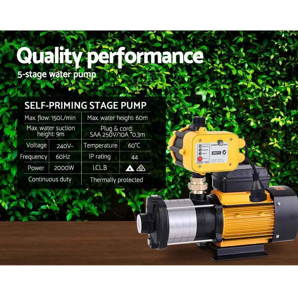 Giantz Garden Water Pump High Pressure 2000W 5-Stage Tank Irrigation Yellow