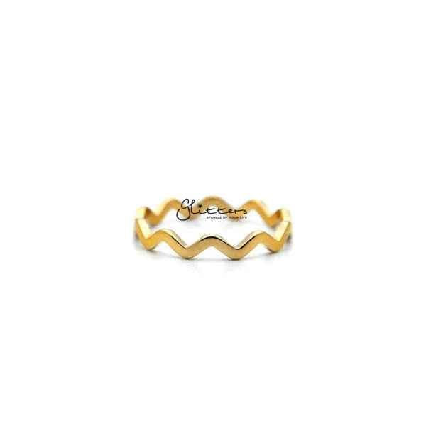 18K gold plated over stainless steel wavy women's rings, featuring sleek design and shiny finish by Glitters.