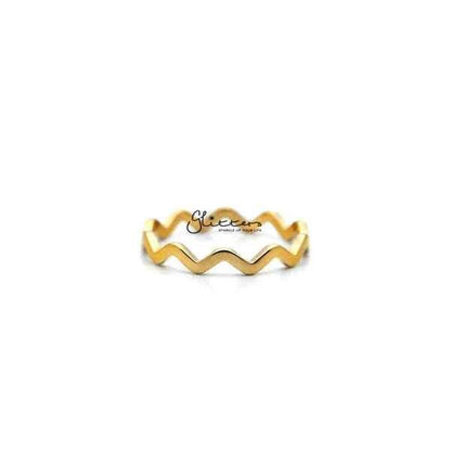 18K gold plated over stainless steel wavy women's rings, featuring sleek design and shiny finish by Glitters.