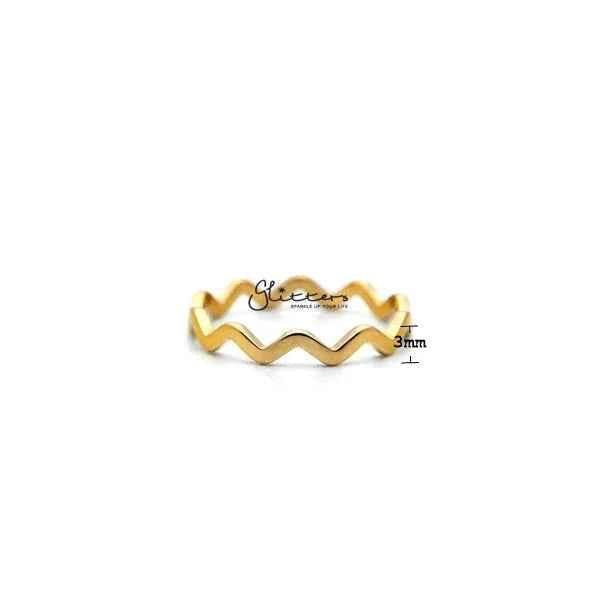 Glitters 18K gold plated stainless steel wavy women's ring showcasing a sleek, shiny design on a neutral background.