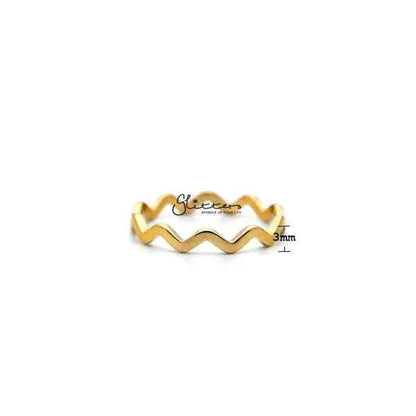 Glitters 18K gold plated stainless steel wavy women's ring showcasing a sleek, shiny design on a neutral background.