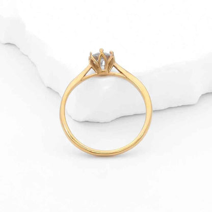 Gold stainless steel engagement ring with five cubic zirconia stones, stylish wedding band by Glitters.