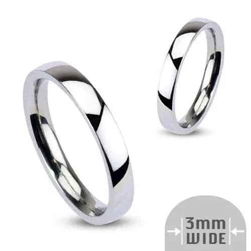 Glitters stainless steel ring, 3mm wide, glossy mirror polish, plain band design, ideal for versatile everyday wear.