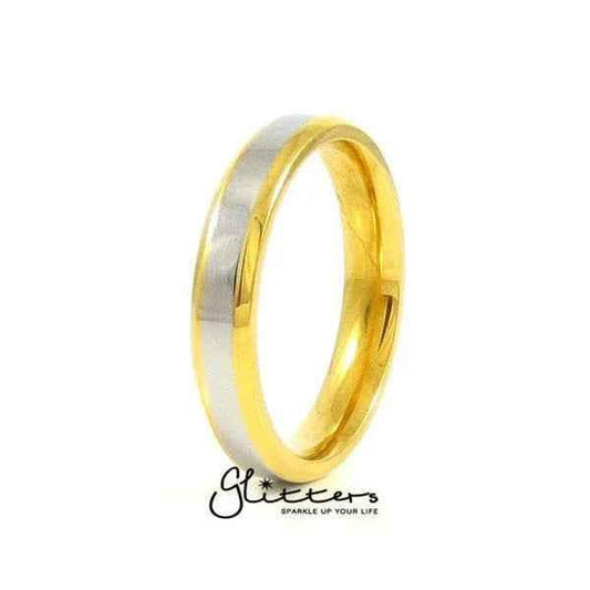 Stainless steel 4mm wide 2-tone polished center band ring by Glitters, featuring a sleek two-tone design and smooth finish.