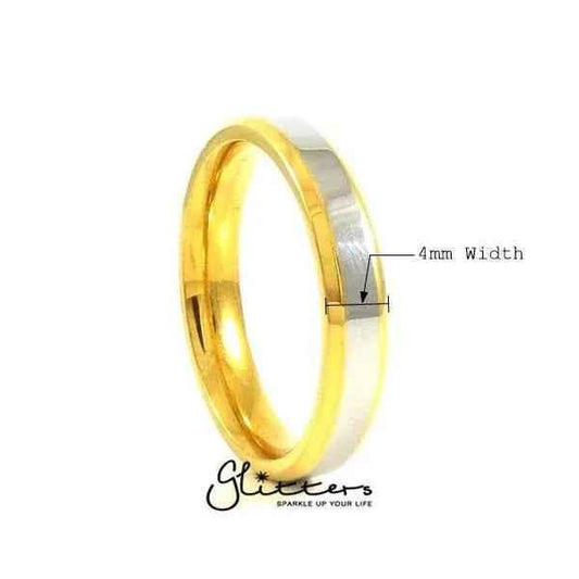 Stainless steel 4mm wide 2-tone polished center band ring by Glitters, featuring a sleek, modern design.