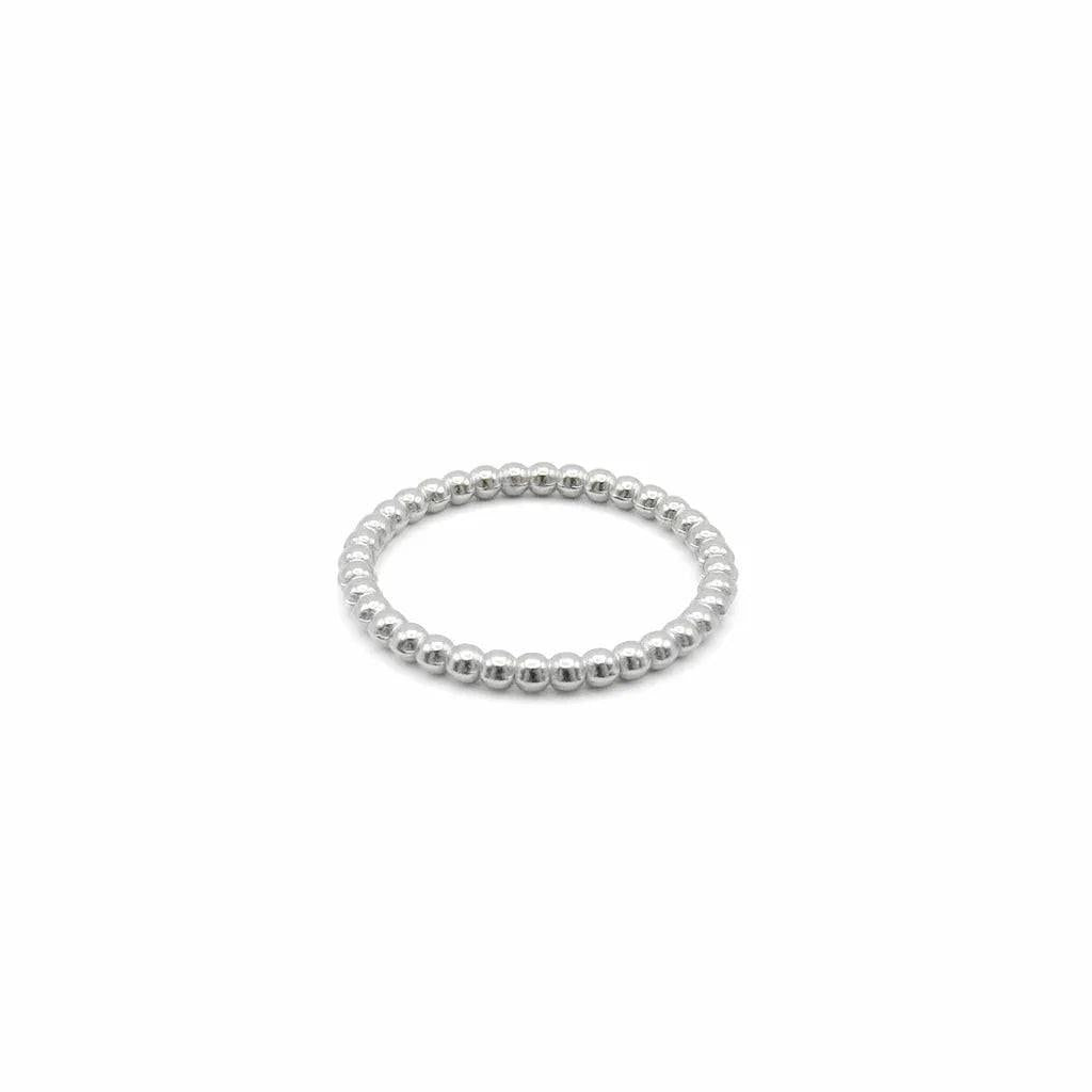 Silver stainless steel bead stacking ring by Glitters, featuring a sleek design and polished finish for versatile wear.