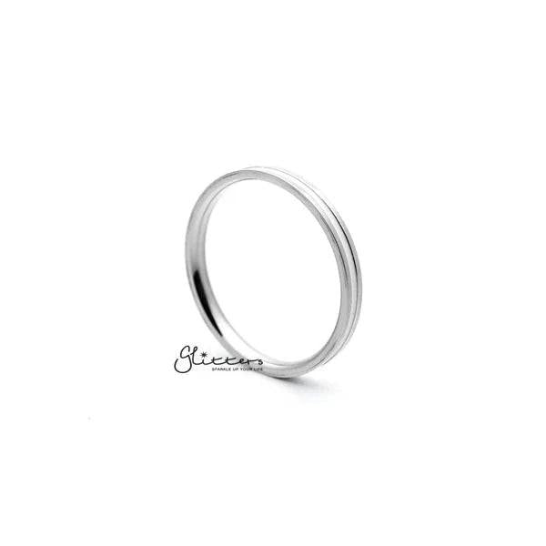 White enamel filled center stainless steel women's ring by Glitters, showcasing a sleek silver band with a white enamel detail.
