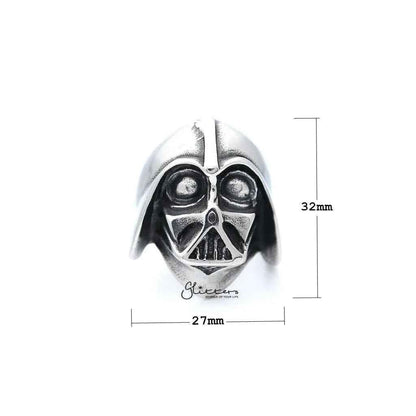 Men's stainless steel Darth Vader casting ring by Glitters featuring detailed Star Wars-inspired design.