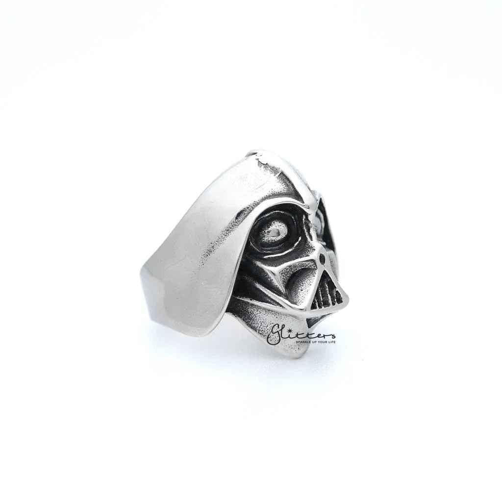 Men's stainless steel Darth Vader casting ring by Glitters, featuring detailed Star Wars character design.