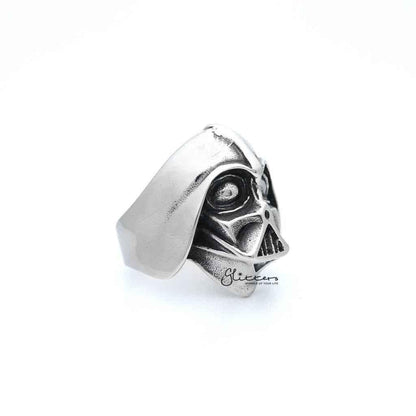 Men's stainless steel Darth Vader casting ring by Glitters, featuring detailed Star Wars character design.