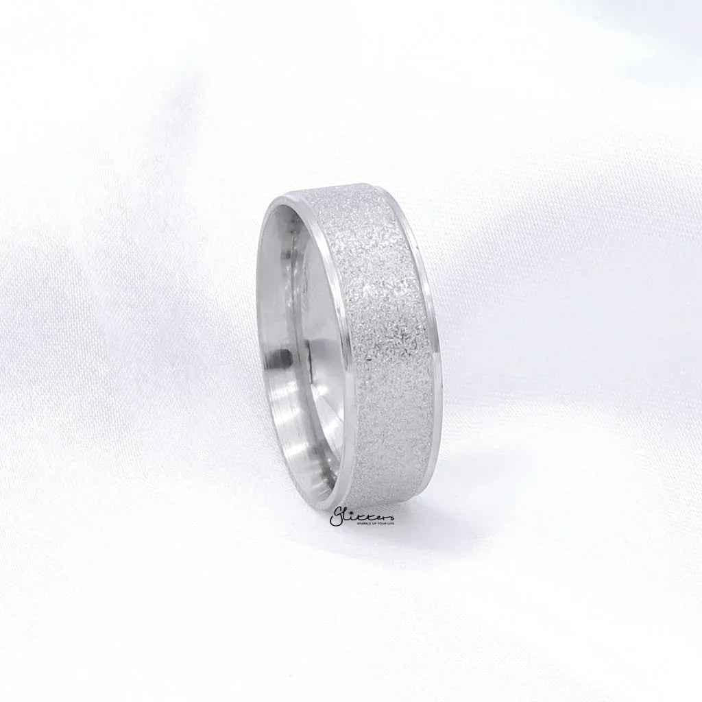 Stainless steel band ring with sandblasted finish, 8mm width, silver color, from Glitters stainless steel rings collection.