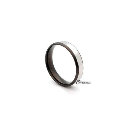 Stainless steel black 2-tone polished center band ring, 6mm wide, by Glitters, showcasing a sleek, stylish ring design.