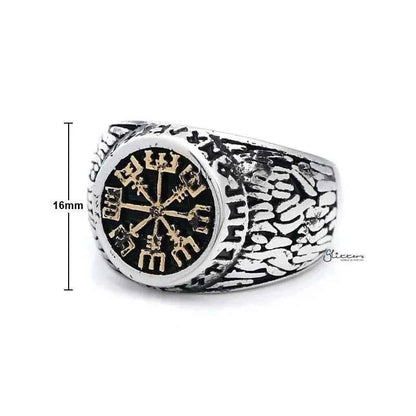 Antique gold Helm of Awe symbol stainless steel men's ring with intricate design, crafted by Glitters.