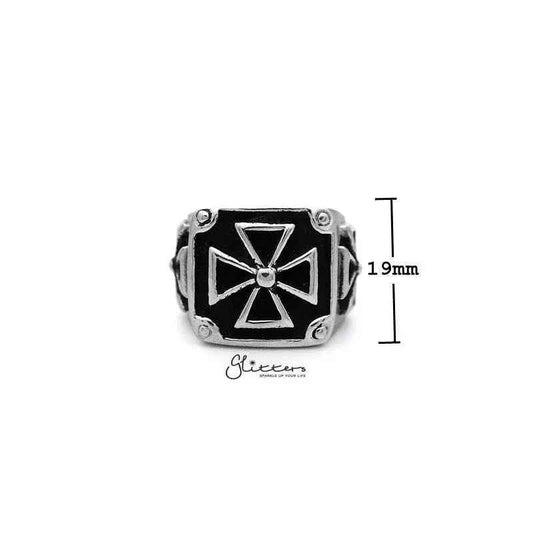 Antiqued stainless steel men's ring with triple cross casting design, from Glitters stainless steel rings collection.