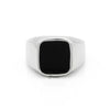 Black Square Flat Top Stainless Steel Signet Ring - Silver