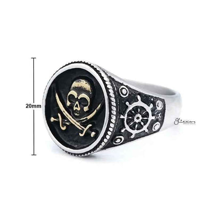 Gold Pirate Skull Crossbones Swords stainless steel men's ring with skull and sword details, detailed jewelry by Glitters