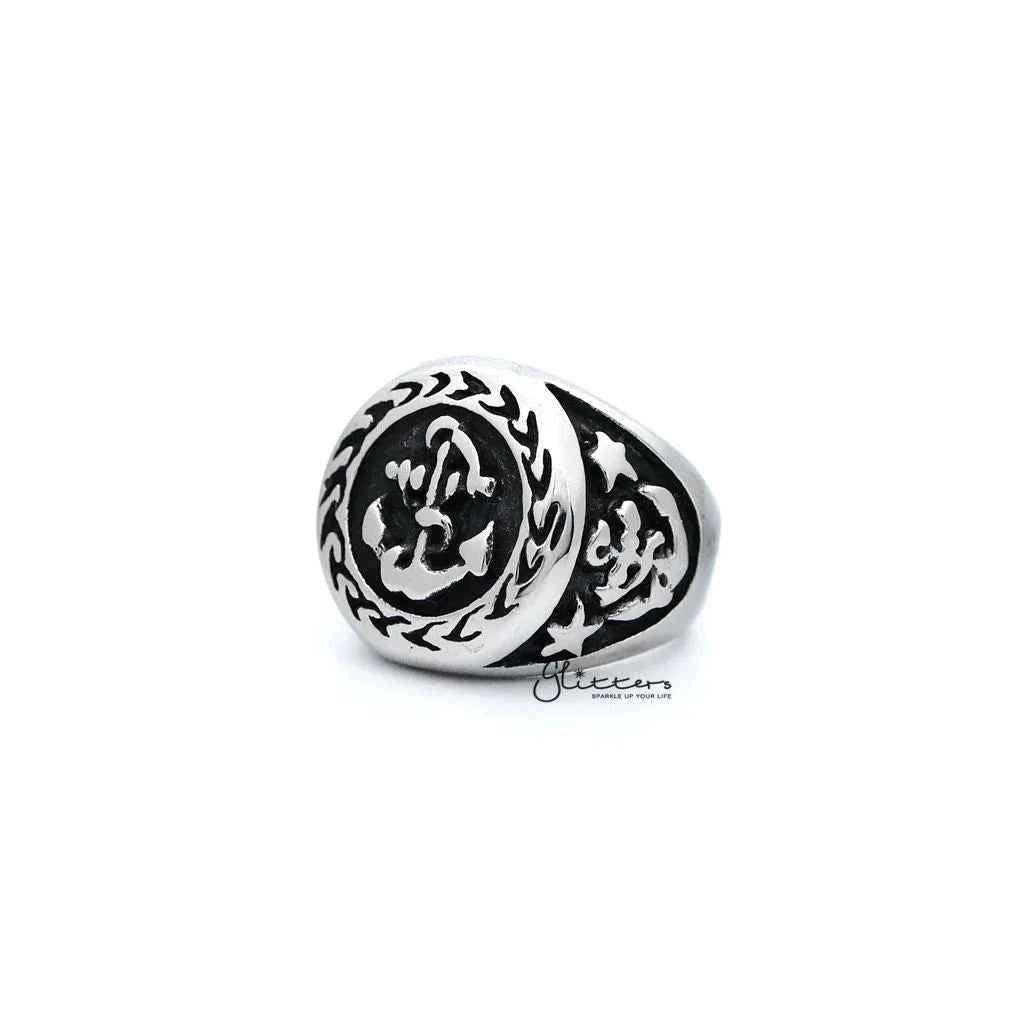 Men's antiqued stainless steel anchor casting rings by Glitters, showing detailed close-up of sturdy, stylish stainless steel rings.