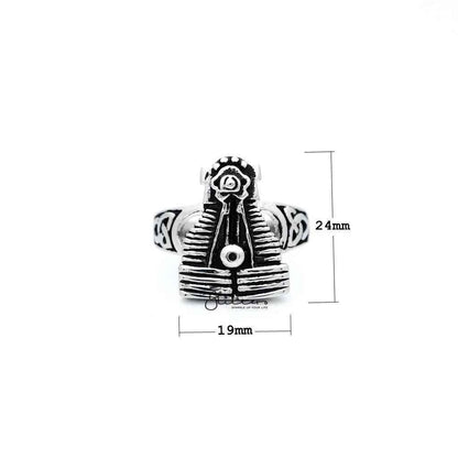 Men's antiqued stainless steel motorcycle engine casting rings by Glitters, featuring rugged, detailed metal design for motorcycle enthusiasts.
