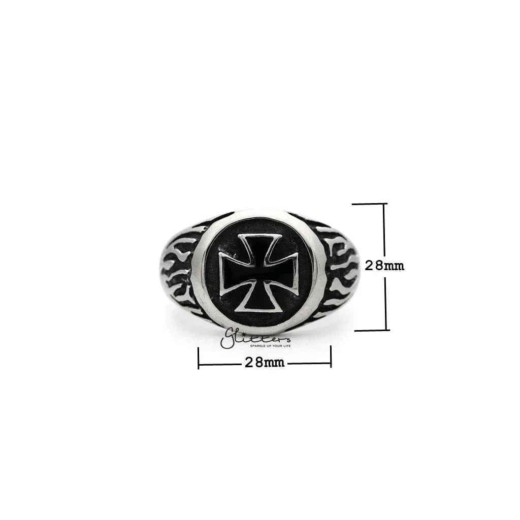 Men's stainless steel circle cross casting rings by Glitters, featuring a sleek, polished design with a cross motif.