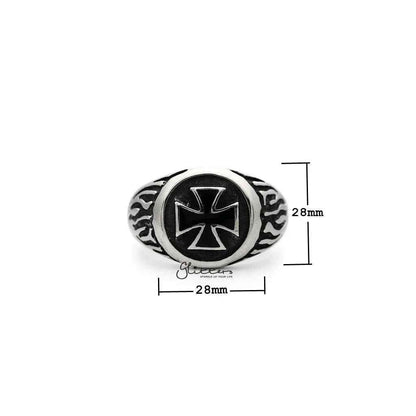 Men's stainless steel circle cross casting rings by Glitters, featuring a sleek, polished design with a cross motif.