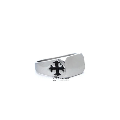 Men's stainless steel ring featuring a glossy rectangular design with engraved crosses, from Glitters stainless steel rings collection.