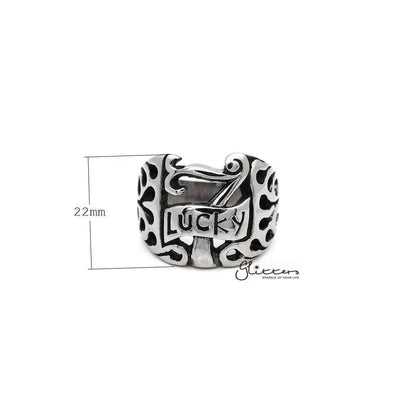 Men's stainless steel Lucky 7 casting rings by Glitters, featuring polished silver finish and intricate design details.
