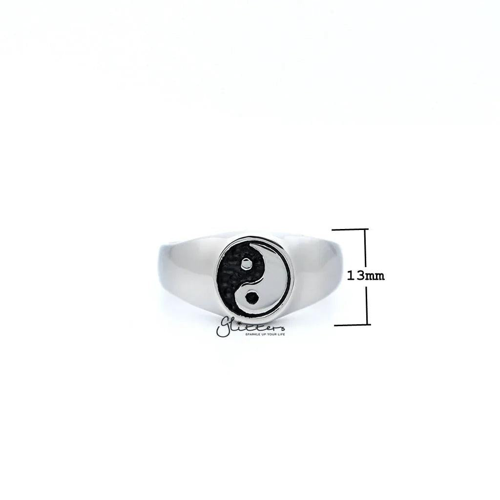 Men's stainless steel Yin Yang casting rings by Glitters, featuring smooth polished surface and intricate Yin Yang design.