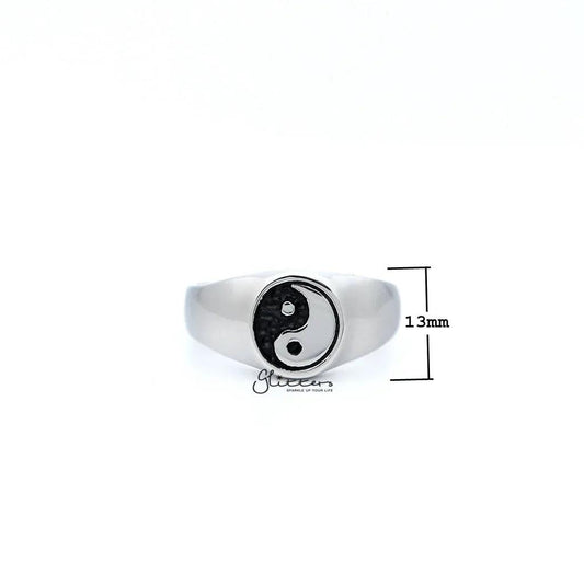 Men's stainless steel Yin Yang casting rings by Glitters, featuring smooth polished surface and intricate Yin Yang design.