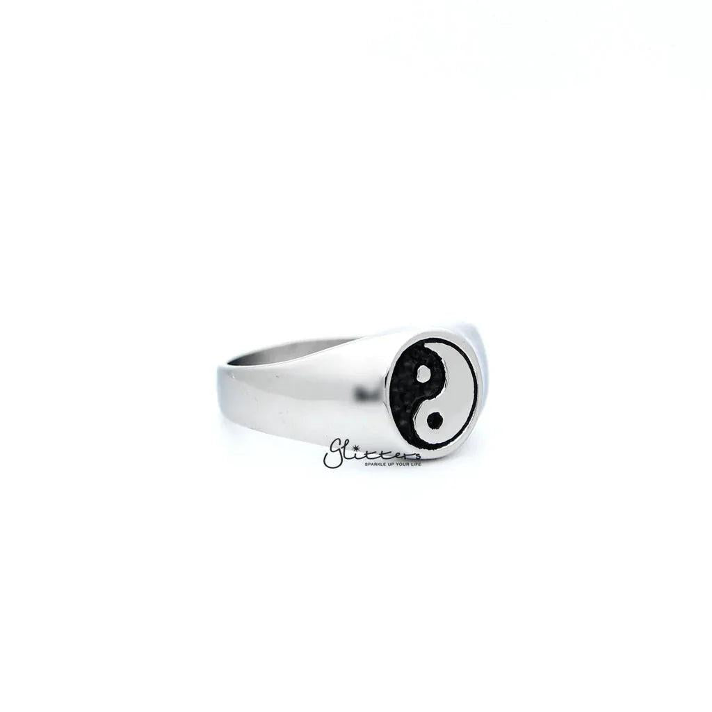 Men's stainless steel Yin Yang casting rings by Glitters, featuring a smooth, polished design with Yin Yang symbols.