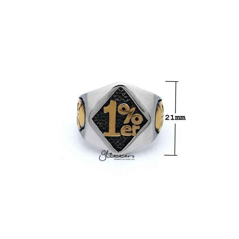 Stainless steel 1% er One Percenter two-tone casting men's ring by Glitters with sleek design and polished finish.