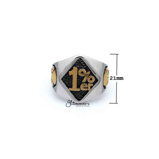 Stainless steel 1% er One Percenter two-tone casting men's ring by Glitters with sleek design and polished finish.